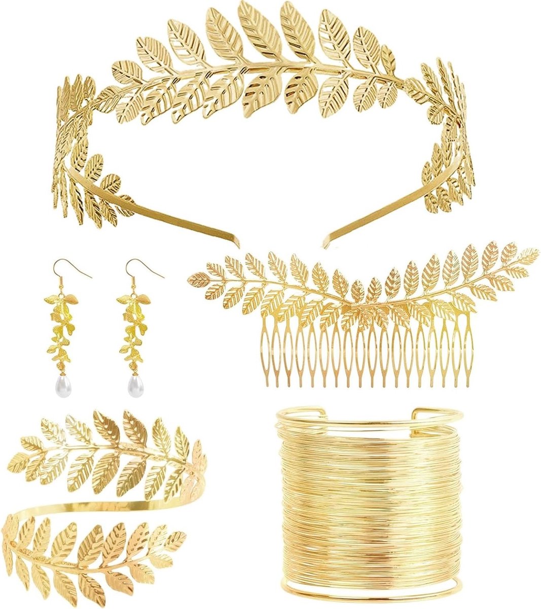 Griekse Godin Kostuum Sieraad Set met Bladeren, Boho Haaraccessoires en Armband voor Feestelijke Gelegenheden