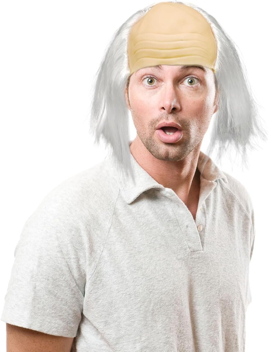 Korte Witte Peruk voor Halloween, Perfect voor Wetenschapper of Professor Kostuum, Semi-Gladde Stijl