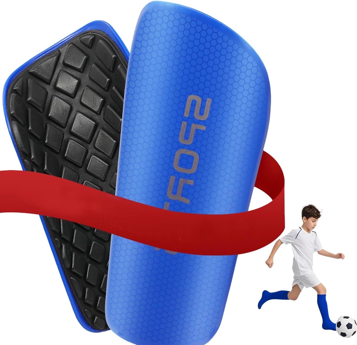 Voetbalschermers voor Kinderen, Duurzame en Comfortabele Scheenbeschermers met Antislip Mouwen, Sterke Bescherming voor Voetbal (Blauw, XL)