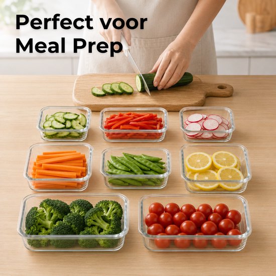 Five Stars® Boîtes de conservation en verre - 12 pièces - Boîtes de préparation de repas - Boîtes de congélation hermétiques - Avec couvercle - 320 ml, 370 ml, 800 ml et 1040 ml