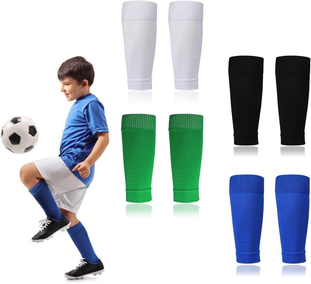 Comfortabele Kindersokken voor Voetbal met Scheenbeschermers - Unisex, Geschikt voor Beginners en Jeugd, Ideaal voor Sportwedstrijden en Activiteiten, Wit, One Size