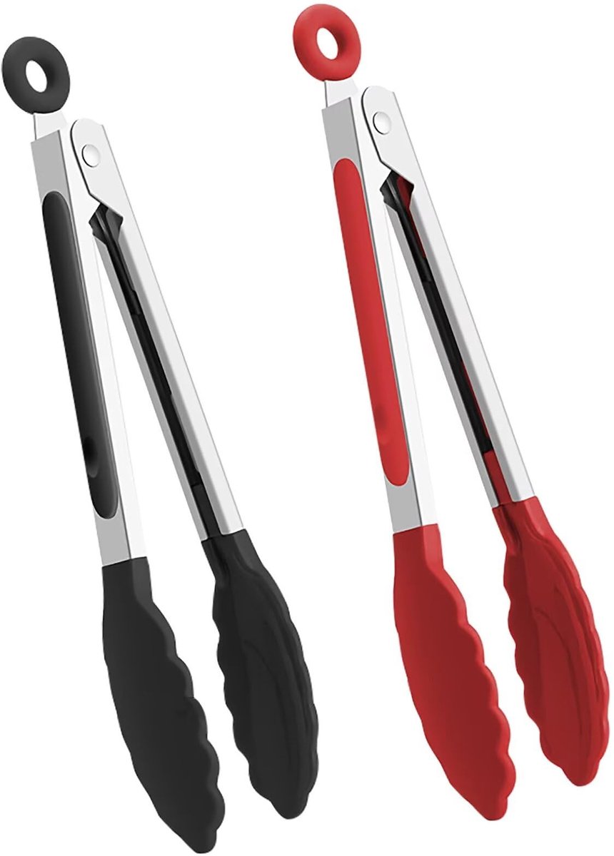 Dailygoody - Keukentangenset - Siliconen keukentangen - Hittebestendig - Zwart en rood - Antiaanbaklaag - Vaatwasserbestendig - Geschikt voor koken en...