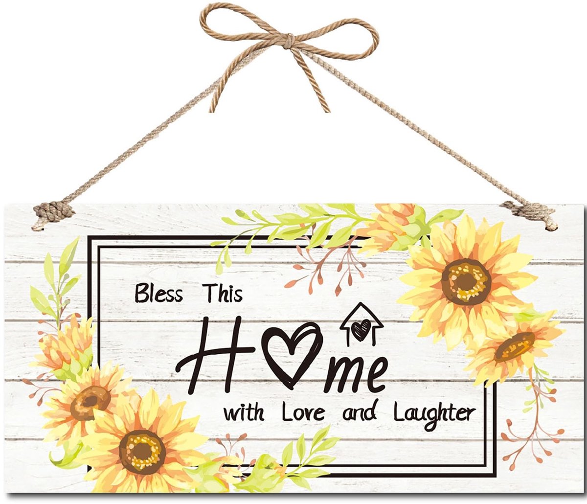 Dailygoody - Houten Muurdecoratie - Zonnebloem - Voordeur Decoratie - 30 x 15 cm - Rustiek