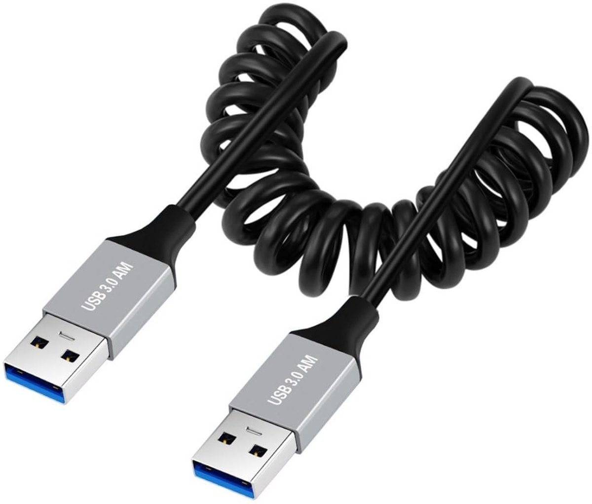 Dailygoody - USB 3.0 Coiled Kabel - Hoge Dataoverdracht - 1 meter - Opladen - Geschikt voor snelladen - Zwart