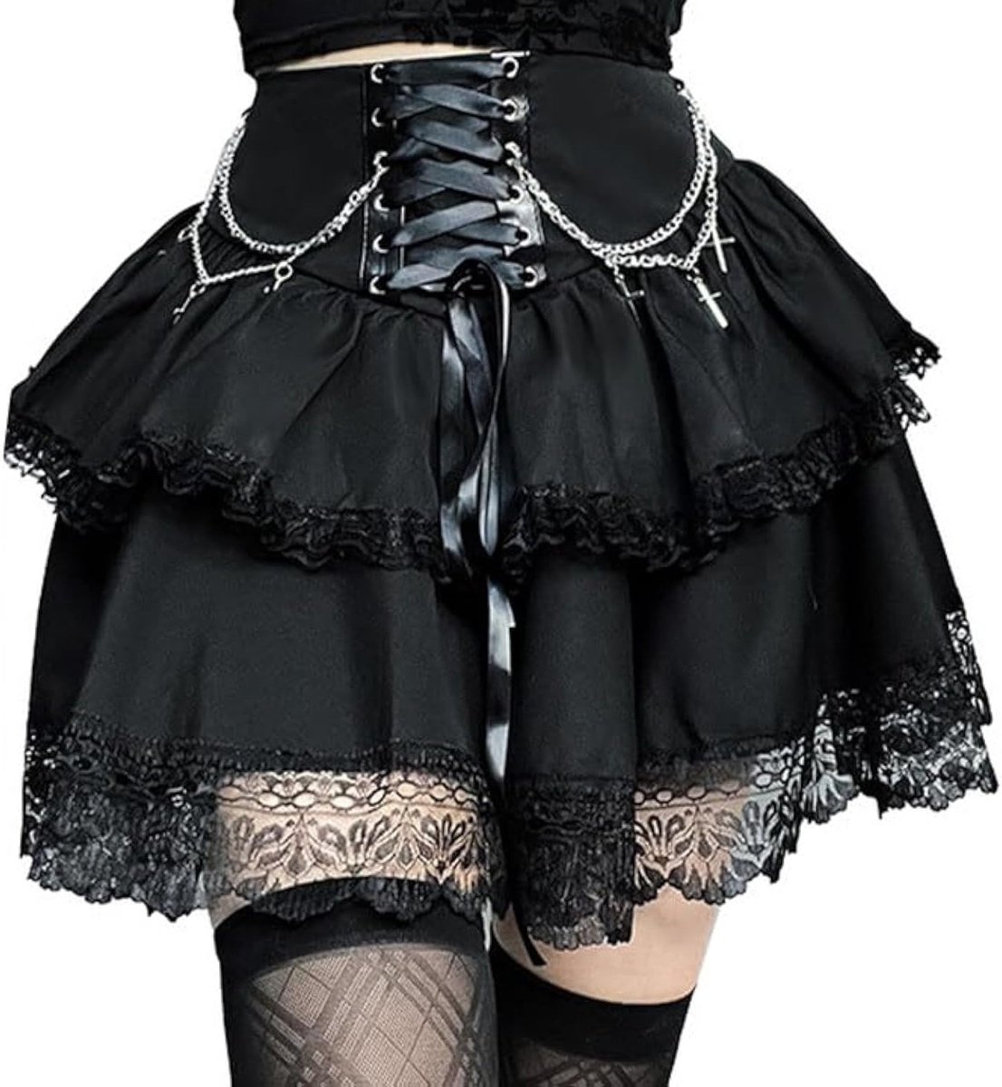 Zwarte Gothic Punk Rok voor Dames - Korte A-lijn Steampunk Rok voor Cosplay en Feestjes