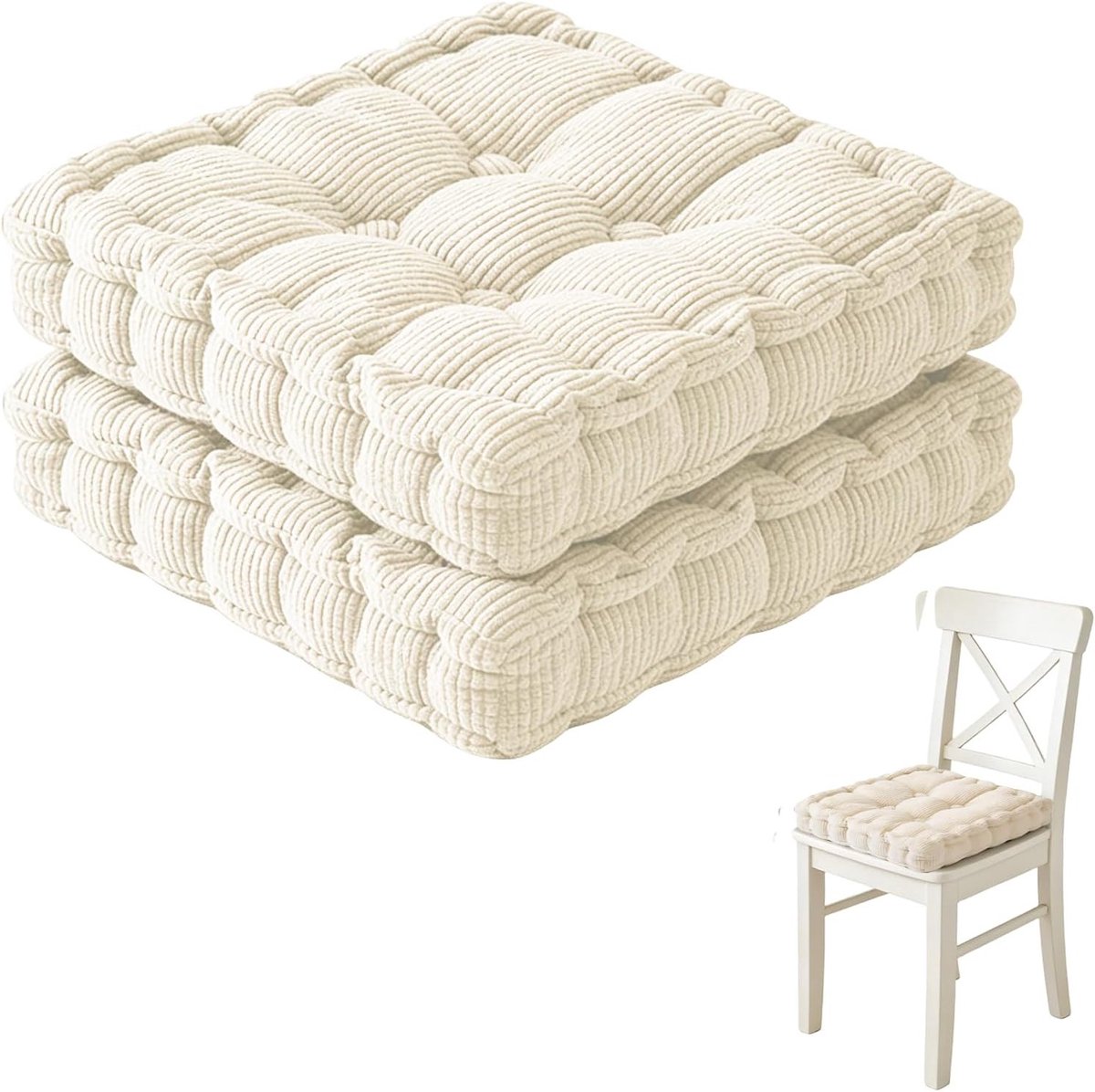 Set van 2 Comfortabele Zitkussens 40 x 40 cm voor Binnen en Buiten, Dikke Kussens van 8 cm