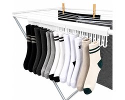 2 Stuks Sokkenknijpers Voor Droogrek - Sokkenhanger Voor Wasrek - Wasknijperstrip Voor Droogrek - Ruimtebesparende Sokkendroger - Handige Wasrek Accessoire - Geschikt Voor 12 Sokken Per Clip - Set Van 2 Stuks - Wit