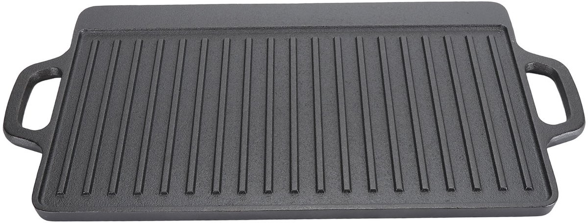 Grillplaat - Bakplaat - Grillplaat gietijzeren dubbelzijdige - Ovenplaat - Grillpan - Grill - Pan - Steakpan - BBQ grillplaat - Gietijzer - Teppanyakiplaat met handgrepen aan beide zijden - Geribbeld - Zwart