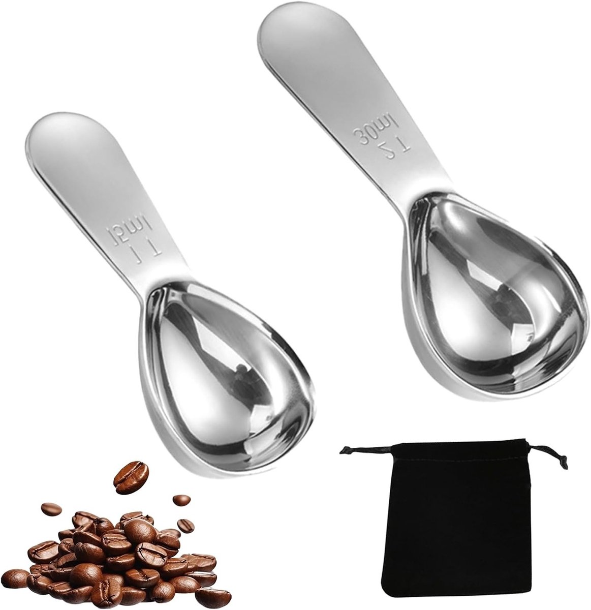 Set van 3 koffielepels, maatlepels 15 ml/30 ml, met opbergzak, ideaal voor het meten van koffie, melkpoeder en fruitpoeder.