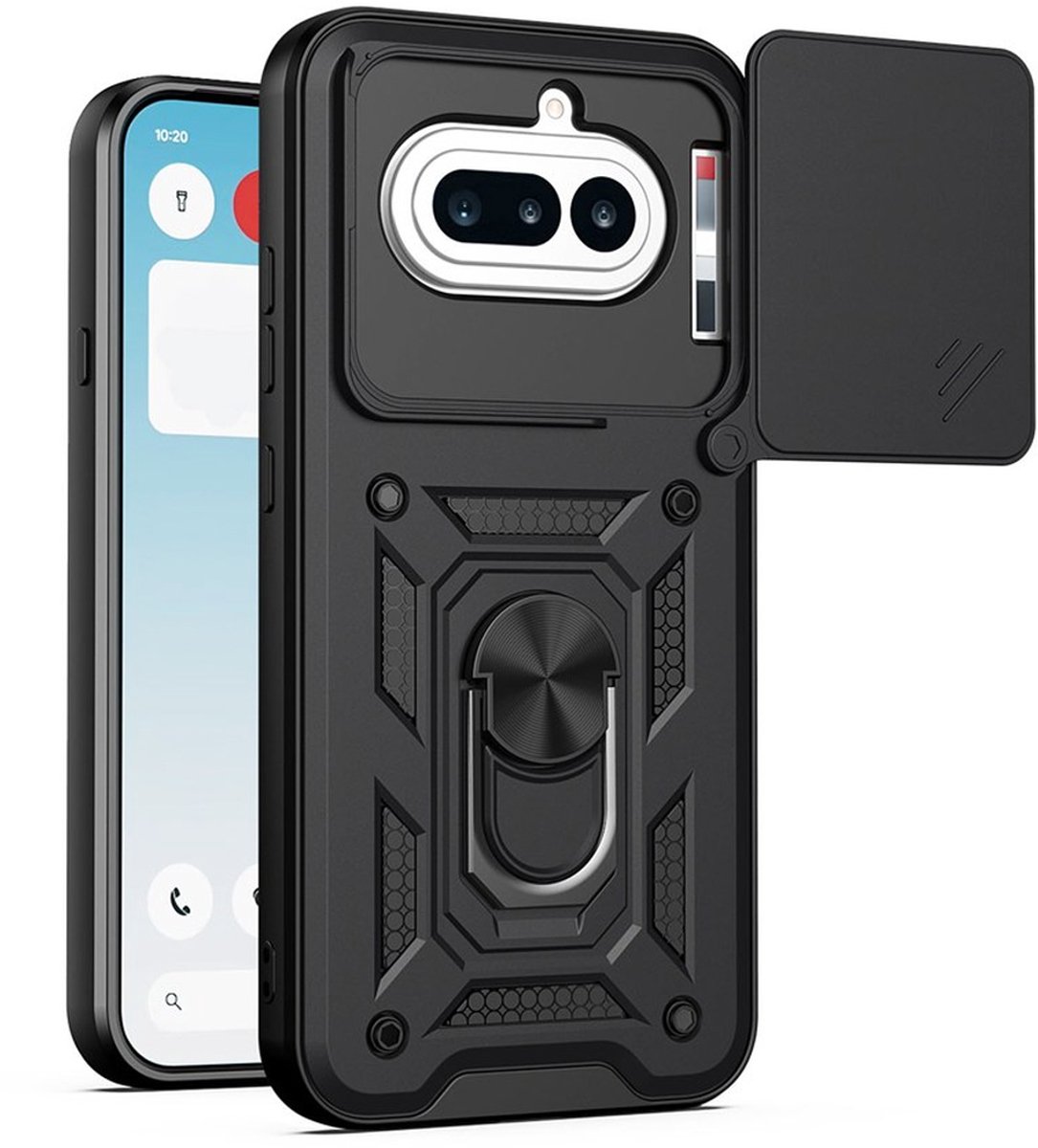 MobyDefend Hoesje - Geschikt voor Nothing Phone (4a) - Pantsercase Met Draaibare Ring - Zwart