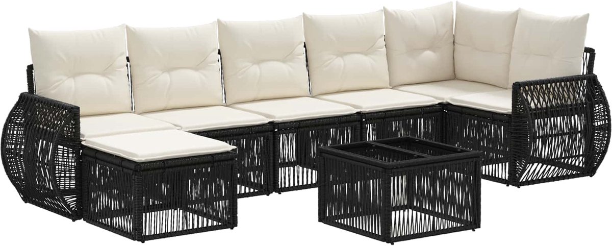 vidaXL - Tuinbank - Set - 8 - pcs - Zwart - en - Crème - Wit - poly - rattan