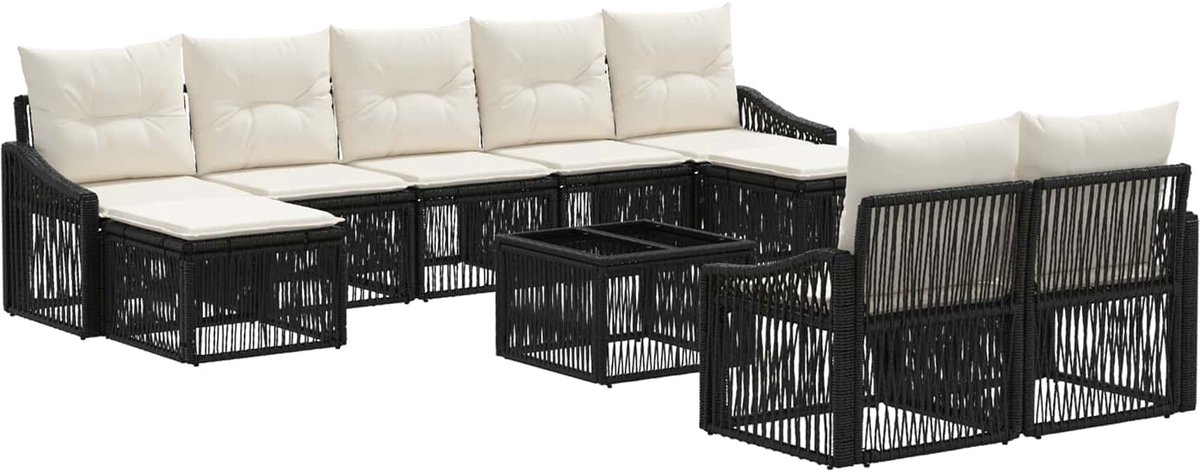 vidaXL - Tuinbank - Set - 10 - pcs - Zwart - poly - rattan