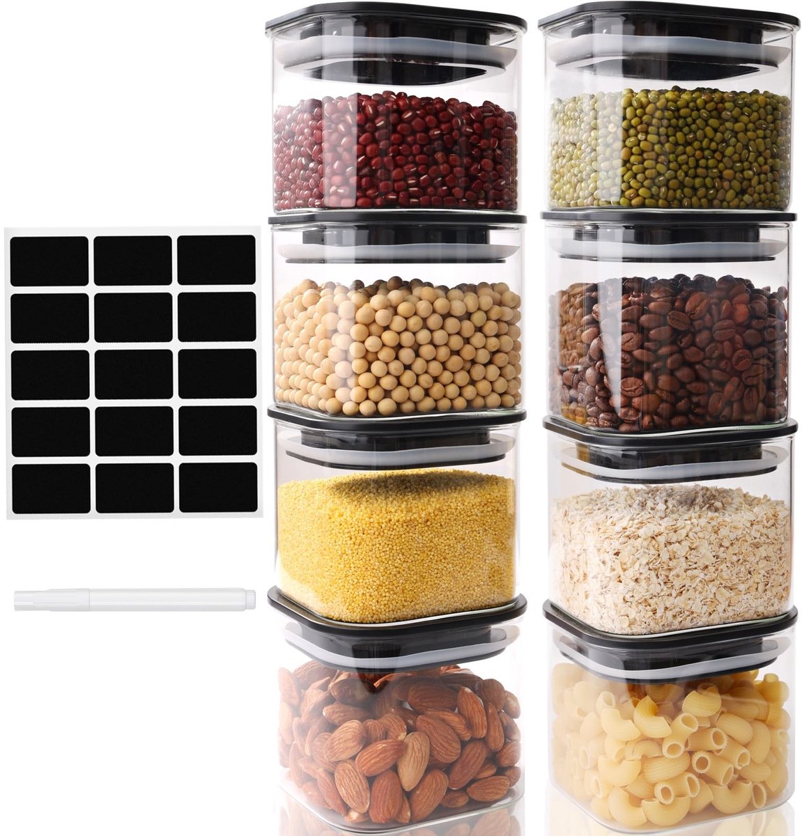 Glazen Opbergpotten - Set van 8 - Luchtdicht - 500ml - Ideaal voor Pasta en Bloem - Duurzaam Borosilicaatglas - Keukenorganisatie