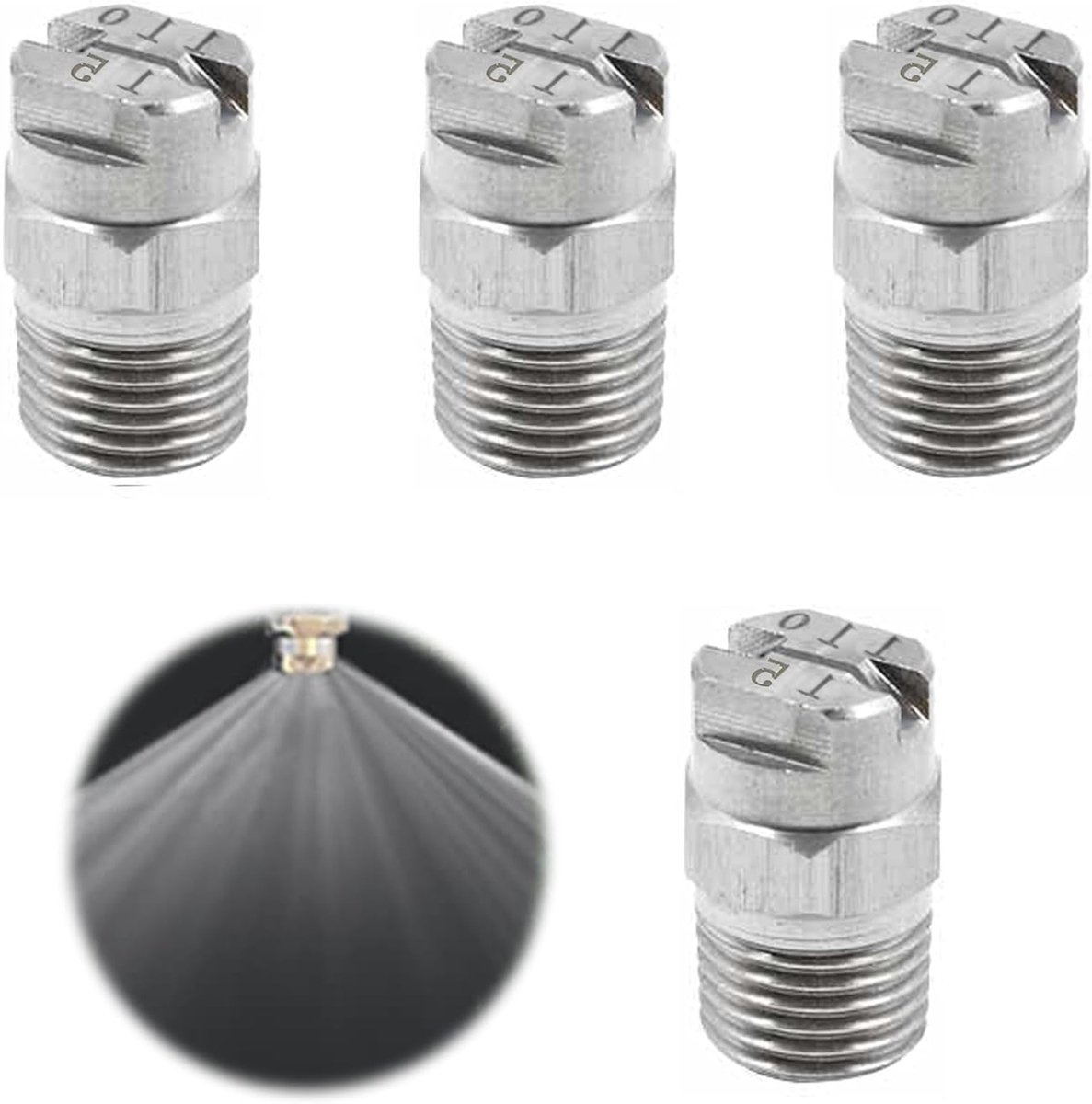 Set van 4 hogedrukreinigers, oppervlakte reiniger, spuitmond en accessoires voor efficiënte reiniging, 110 graden, 2.4 mm gatmondstuk, 1/4 BSPT mannelijke schroefdraad