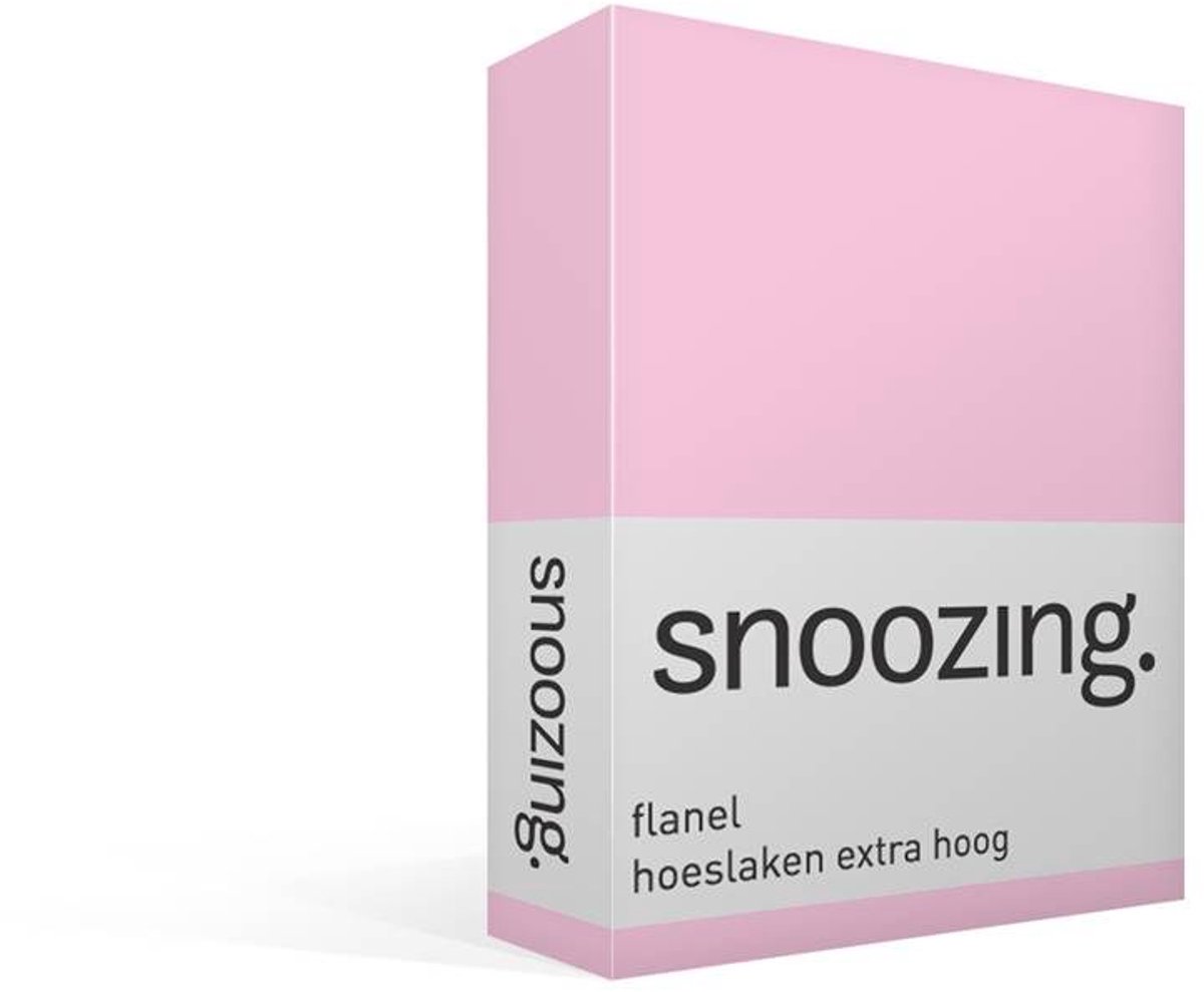 Snoozing Flanel - Hoeslaken - Extra Hoog - Tweeperoons - 140x200 cm - Roze