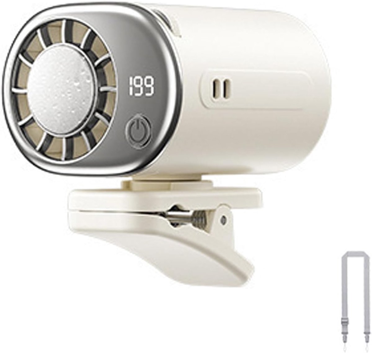 VHV - Clipventilator - USB oplaadbaar, 199 snelheden, LED display, wit compact model voor auto, kantoor, strand en kinderwagen