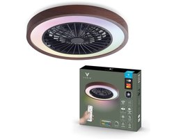 Varin® Plafondventilator met verlichting - Walnoot hout - Tuya Wifi - LED RGBW - Ø 50cm - Super stil - Afstandsbediening smart lamp - Plafondlamp slaapkamer - Plafonniere woonkamer - Plafondlampen - Plafond lamp - Verlichting kinderkamer - Ventilator
