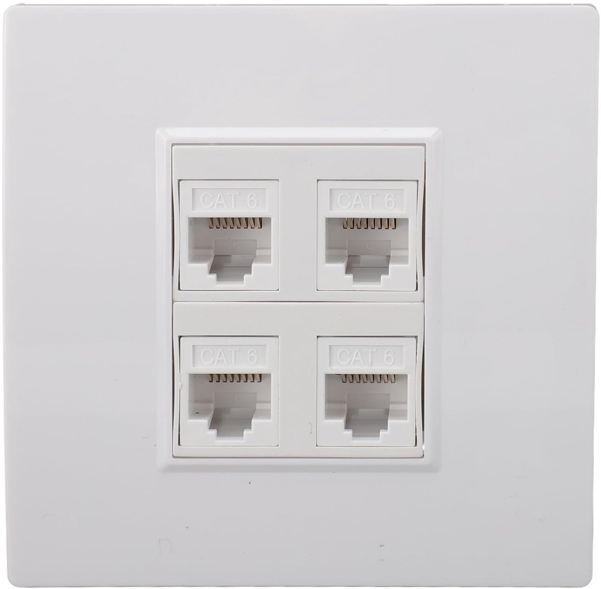 SPHProducts - Ethernet-wandplaat 4 Poorten - Cat 6 Ethernet-wandcontactdoos - Grijs - Netwerkwandplaatpaneel - Geschikt voor CAT5 CAT5E CAT6A - Vrouwel...