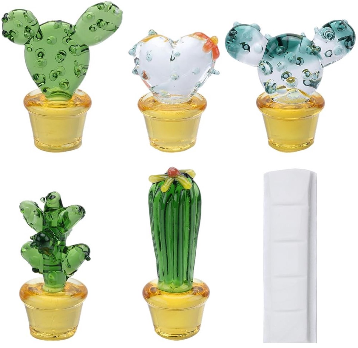 Store_7 - Mini Cactus Beeldjes - Handgeblazen Glas - Decoratief Ornament - Groen - Kristal Cactus - Voor Thuis en Kantoor - 5 Stuks