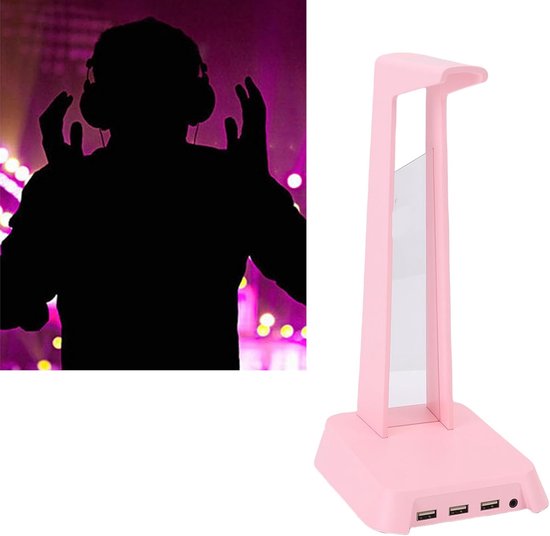 Headset standaard - Koptelefoonhouder - Gaming setup - Geïntegreerde geluidskaart - 30 x 21 x 7 cm - Roze van Merkloos — afbeelding 2