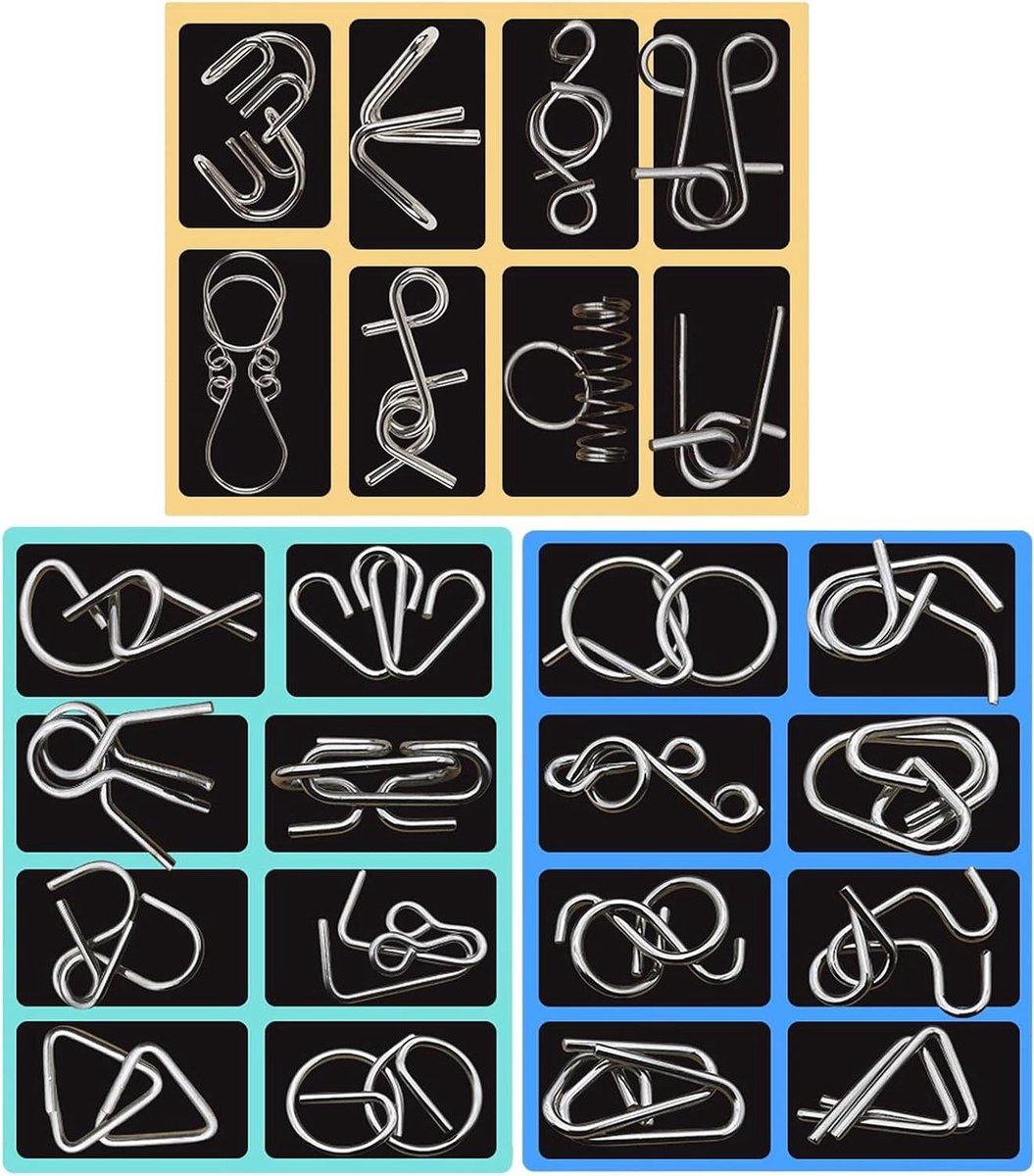 Metaaldraad Puzzels - Intelligentie Speelgoed - Cognitieve Training - 24 Uitdagende Sets - 18 x 13.5 cm - Metaal