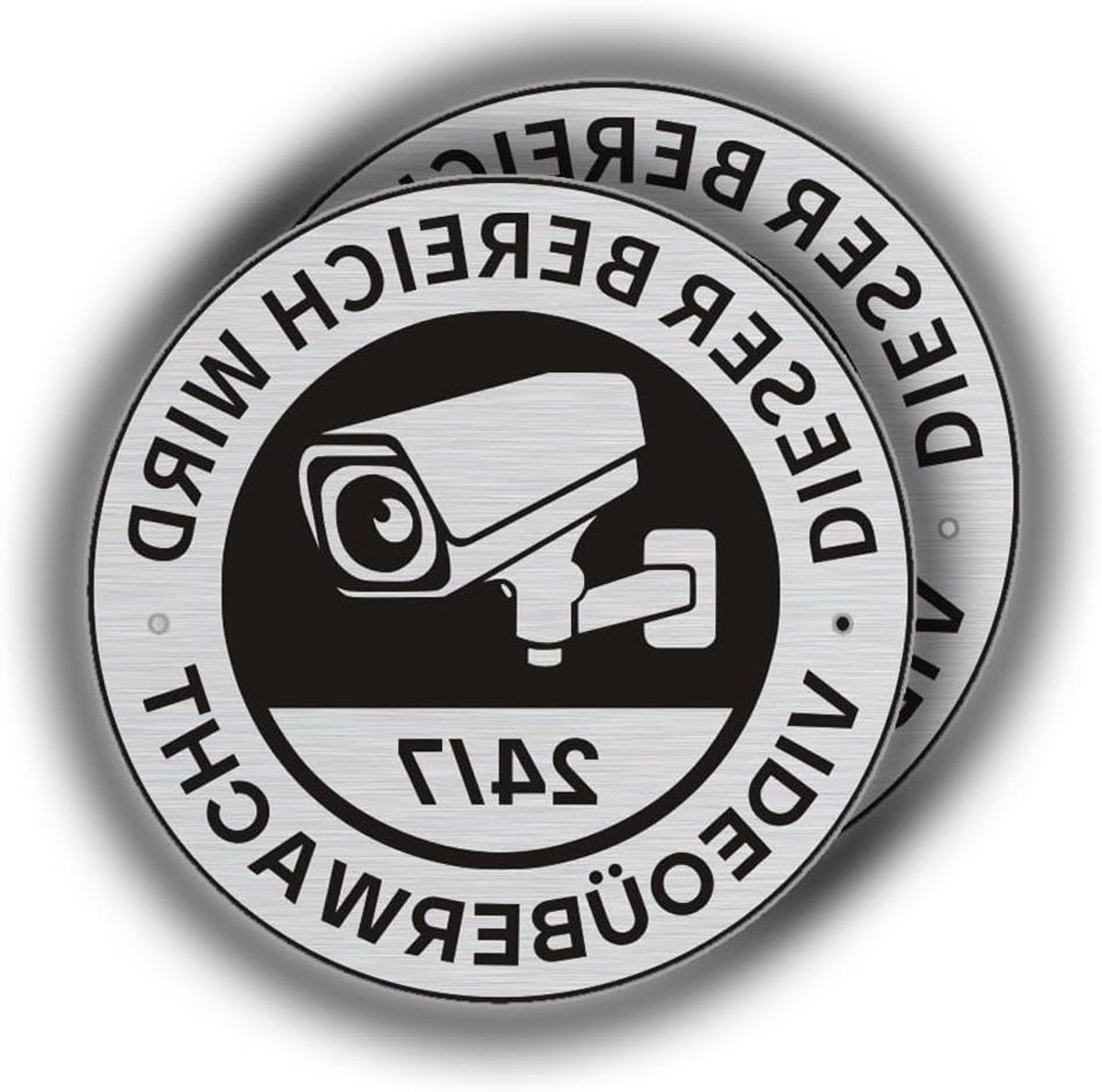 Bewakingsbord - Camerabewaking sticker - Terrein beveiligen - Zelfklevend geborsteld aluminium - 2 stuks 10 cm - Zwart rood