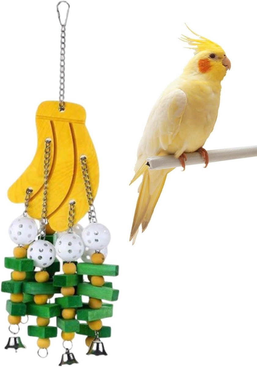 Vogelspeelgoed Banaan - Houten kauwspeelgoed - Snavelonderhoud Stress - Stimuleert Natuurlijk Gedrag - 50 cm Lengte - Multicolor