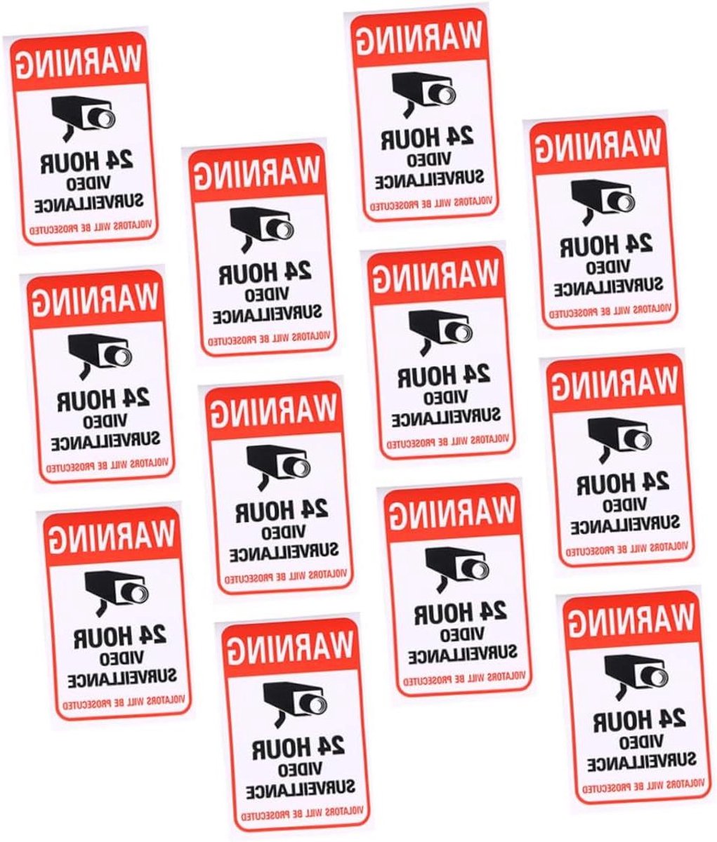 Waarschuwingsstickers Camera - Toezicht Bordjes - Veiligheid Vergroten - Weerbestendig Ontwerp - 20 Stuks - Rood Zwart Wit