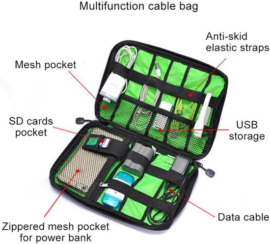 Elektronische Organizer Kit - Opbergtas Gadgets - Kabels Organiseren - Draagbaar Lichtgewicht - 24.9 x 19.3 cm - Zwart — afbeelding 5