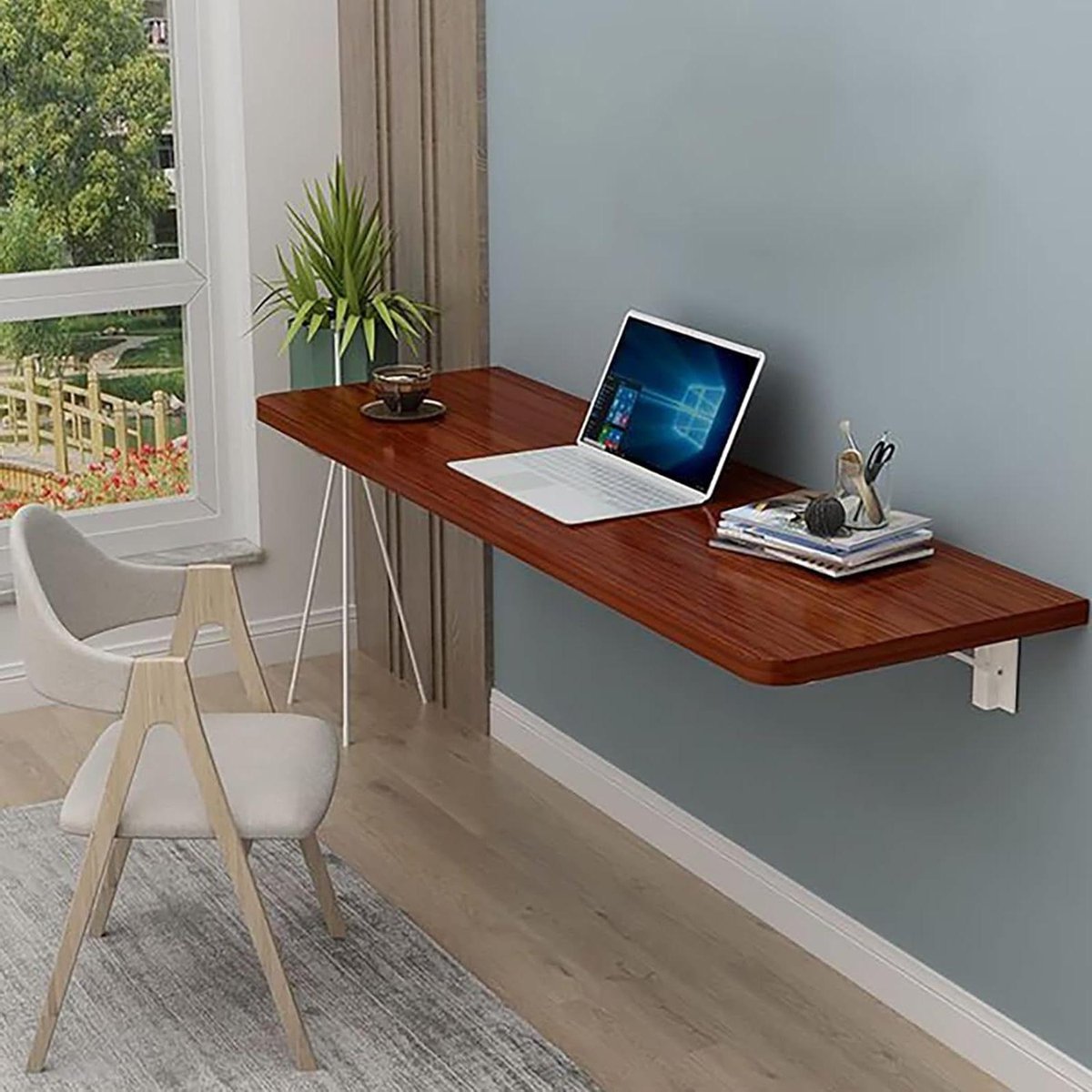 Klaptafel - Wandbureau Opvouwbaar - Ruimte Besparen - Stabiele Triangu Beugel - 50x40cm - Bruin