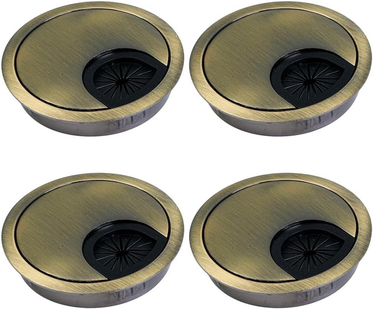 Pack van 4 Kabeldoorvoeren 60 mm Metaal met Rubber, Ronde Kabelgatbedekking voor Kabelbeheer en Bureaugebruik, Eenvoudige Montage in Antiek Groen Brons