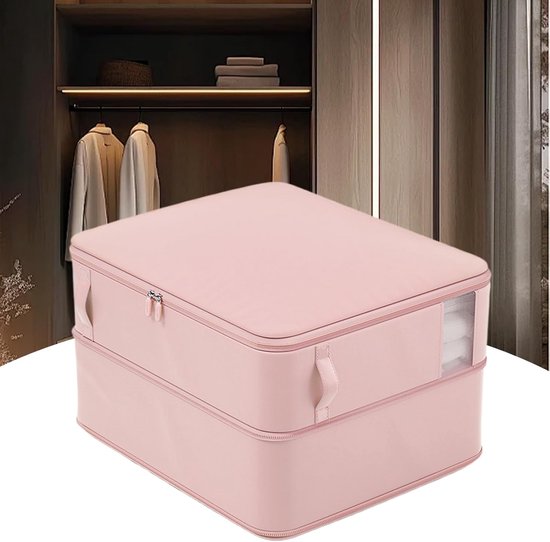 Opbergzakken Dekbed - Ruimtebesparend Kleding - Efficiënt Ordenen - Platte Bodem Verticale Grip - 25x20x6 cm - Roze — afbeelding 5