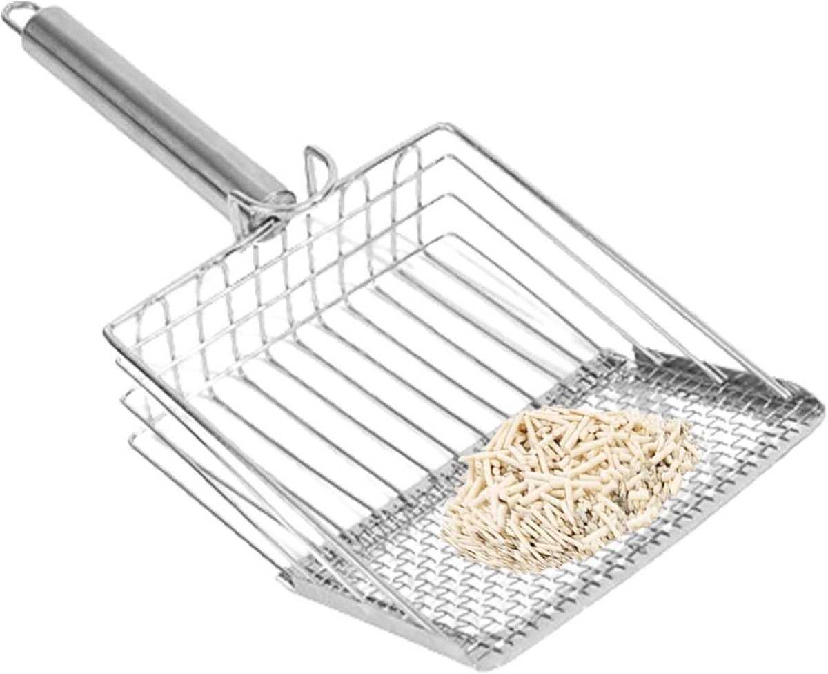 Kattenbakschepje RVS - Schep Huisdier - Kattenbak Schoonmaken - Ergonomisch Handvat - 13.5 x 14 cm - Zilver