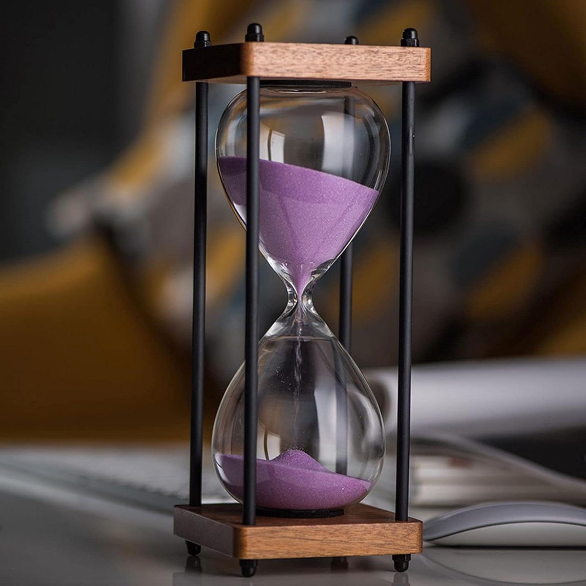 Zandloper Timer - Houten Zandklok - Decoratie en Spel - 30 Minuten Tijdmeting - 25 x 96 cm - Paars Zand
