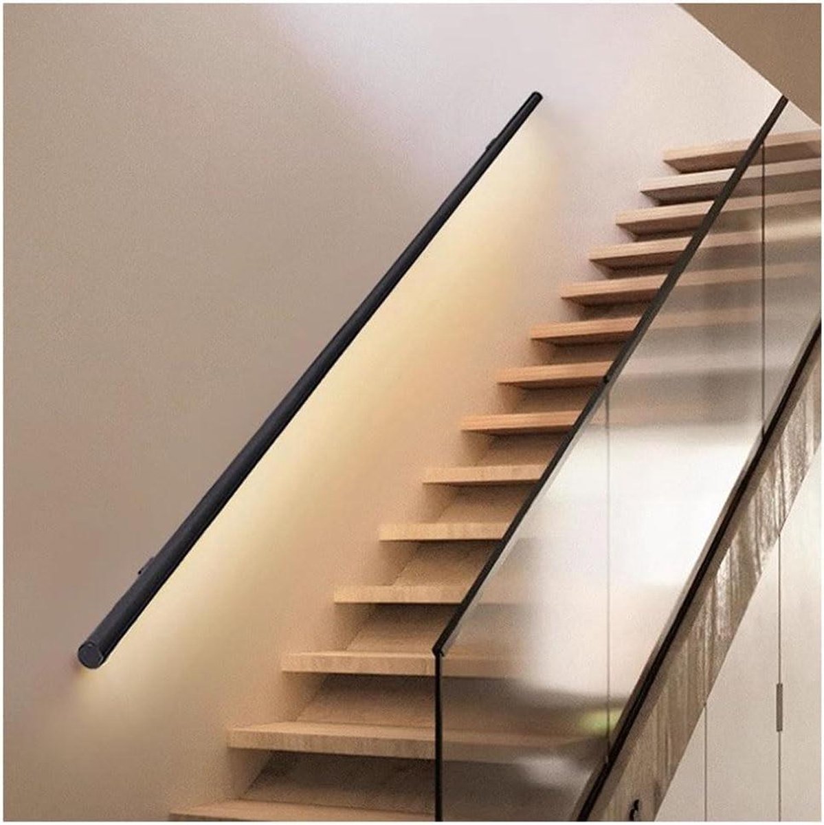 Verlichte leuningkit - Trapleuning met licht - Veiligheid trappen - Geïntegreerd LED-kanaal - 12 meter - Zwart
