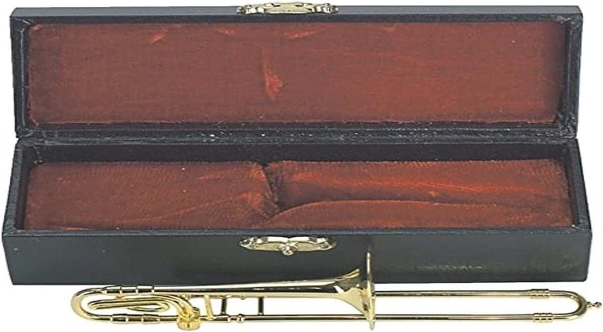Miniatuur trombone - Decoratief instrument - Muziek verzameling - Gedetailleerd vormgegeven - 15 cm - Goudkleurig