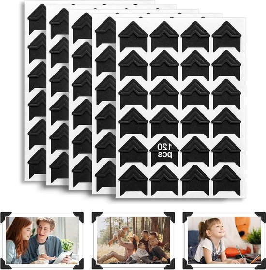 Fotohoekjes Zelfklevend - Plakboek Stickers - Fotoalbum Versieren - Zuurvrij Materiaal - 120 Stuks - Zwart