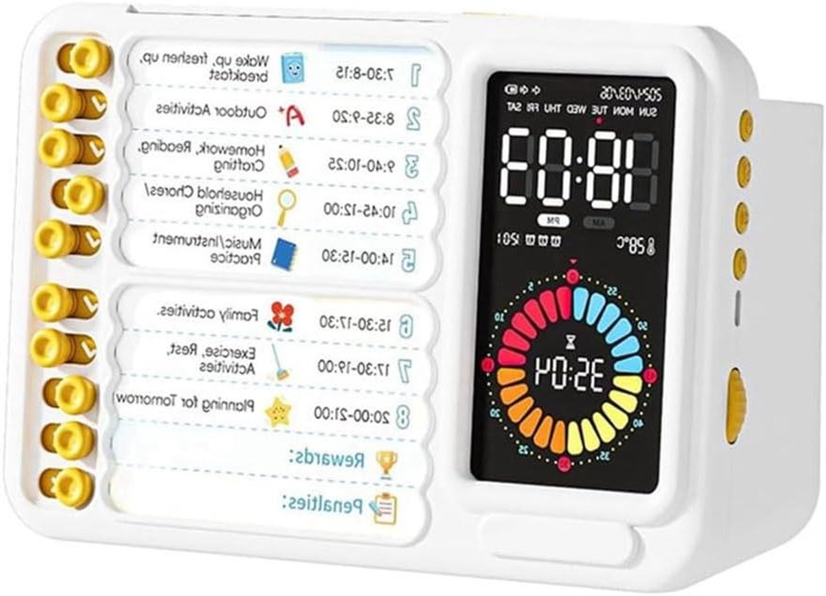 Visuele Timer - Planningsbord - Tijd Beheren - Dubbele Herinnering - 901 Gram - Wit
