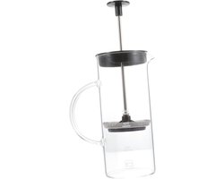 Melkopschuimer Glas - Koffiekan - Koffie Maken - Handmatige Opschuimer - 480 ml - Zwart