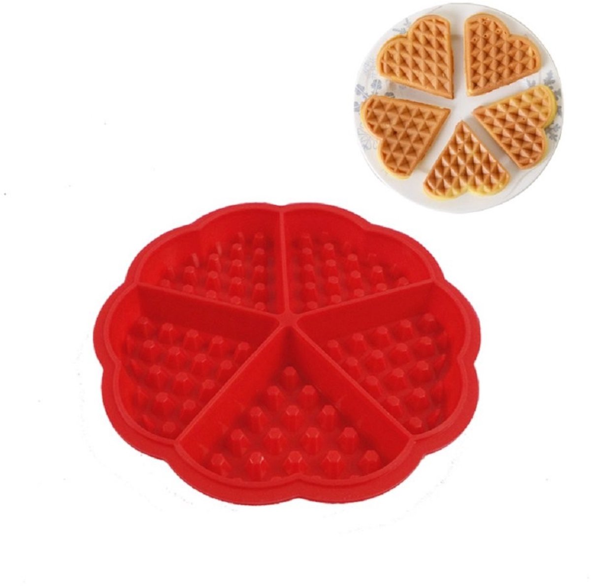 Allecto - Hartvormige Wafels Bakvorm - Siliconen Cake Mold - 5 Holtes - Vaatwasserbestendig - Perfect voor Verjaardagen - 18 cm