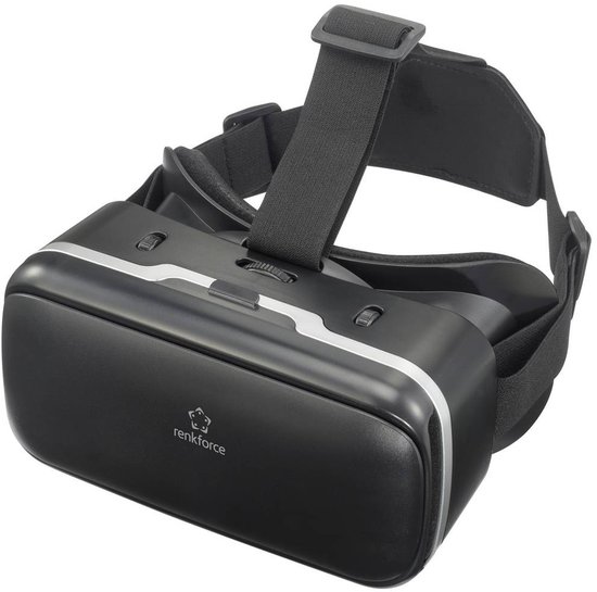 Lunettes VR Renkforce noires avec bandeau et logo.