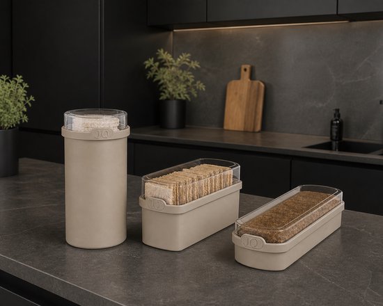 Ensemble avantageux JQ Liv 3 pièces Beige - Boîte de conservation pour pain d'épices, biscottes et crackers - 100 % hermétique