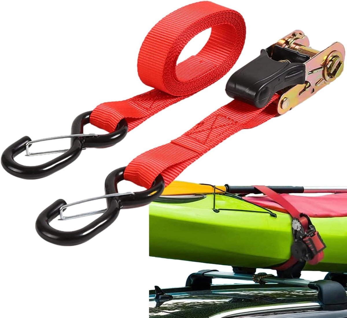 Ratelriemen Heavy Duty - Spanbanden Cargo - Vracht Transport - Roestbestendige Beveiliging - 3 Meter Lengte - Rood