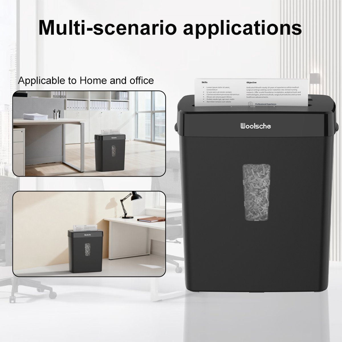 Re-purelife® papiervernietiger 8 vellen | documentvernietiger van ABS en kunststof | cross-cut met P-4 veiligheidsniveau | compacte shredder voor thuis en kantoor | zwart 31 x 16 x 38 cm thumbnail 8