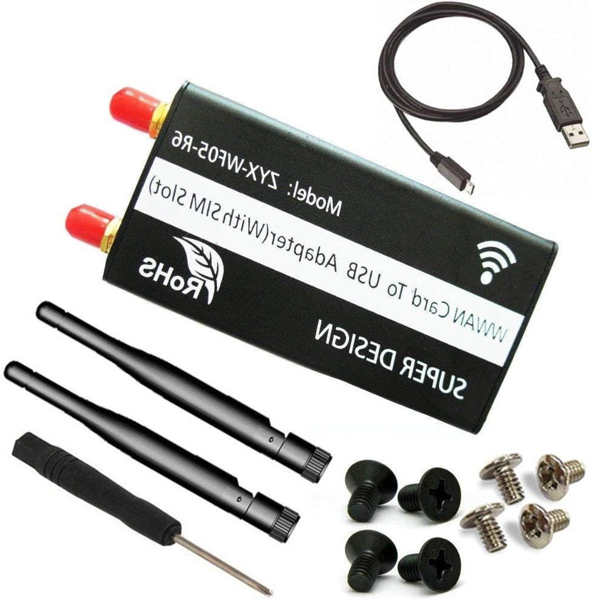 Mini PCI-E naar USB Adapter - WWAN LTE Module - Netwerkverbinding Maken - Met SIM Kaartsleuf - 89x45x18mm - Zwart