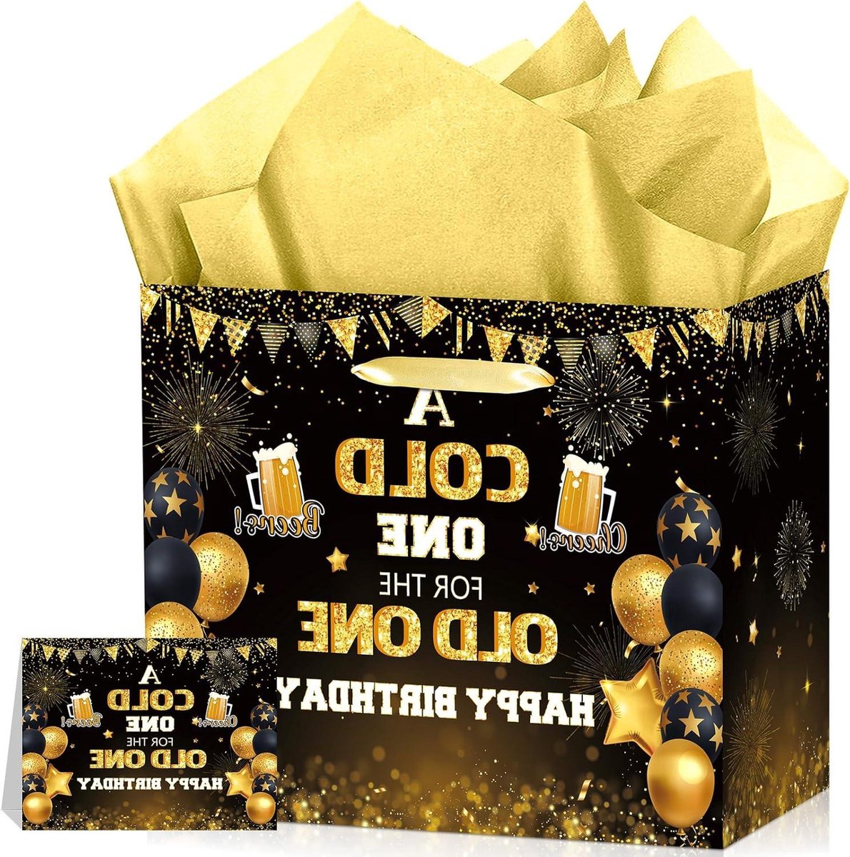 Bier Verjaardagscadeau Tas - Cadeauzak Bier Thema - Cadeau Presenteren - Met Kaart en Tissue