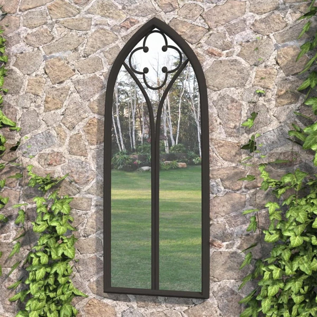 Tuinspiegel Decoratief - Buiten Spiegel - Tuin Aankleden - Antieke Uitstraling - 100x45 cm - Zwart