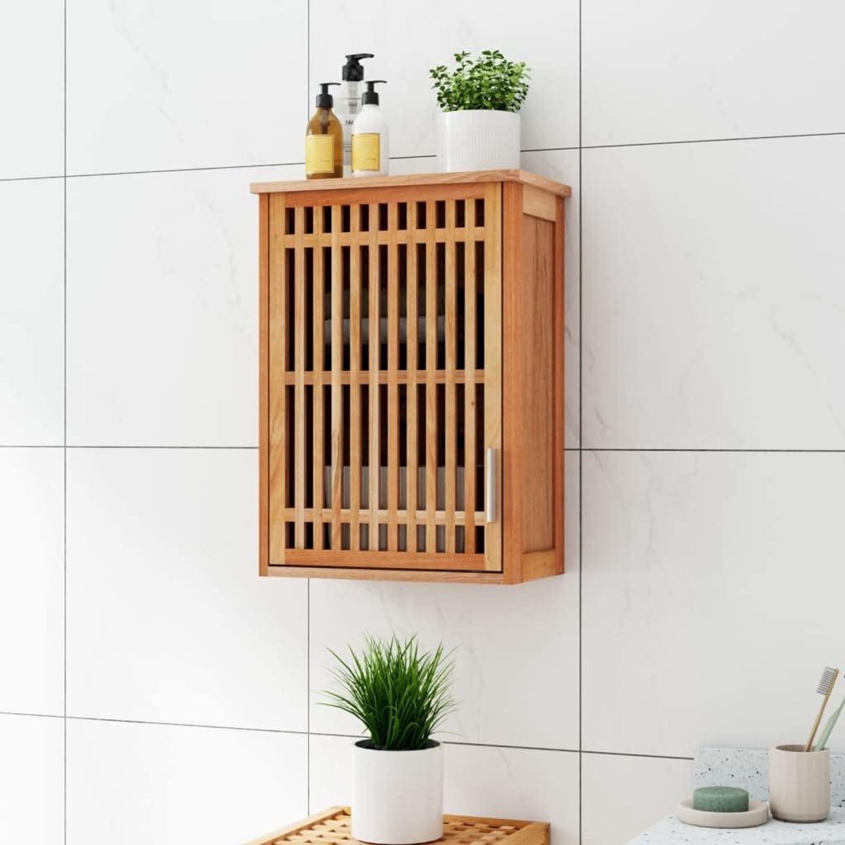 Badkamerkast - Opbergkast Dressoir - Toiletartikelen Opbergen - Massief Hout - 42x23x60 cm