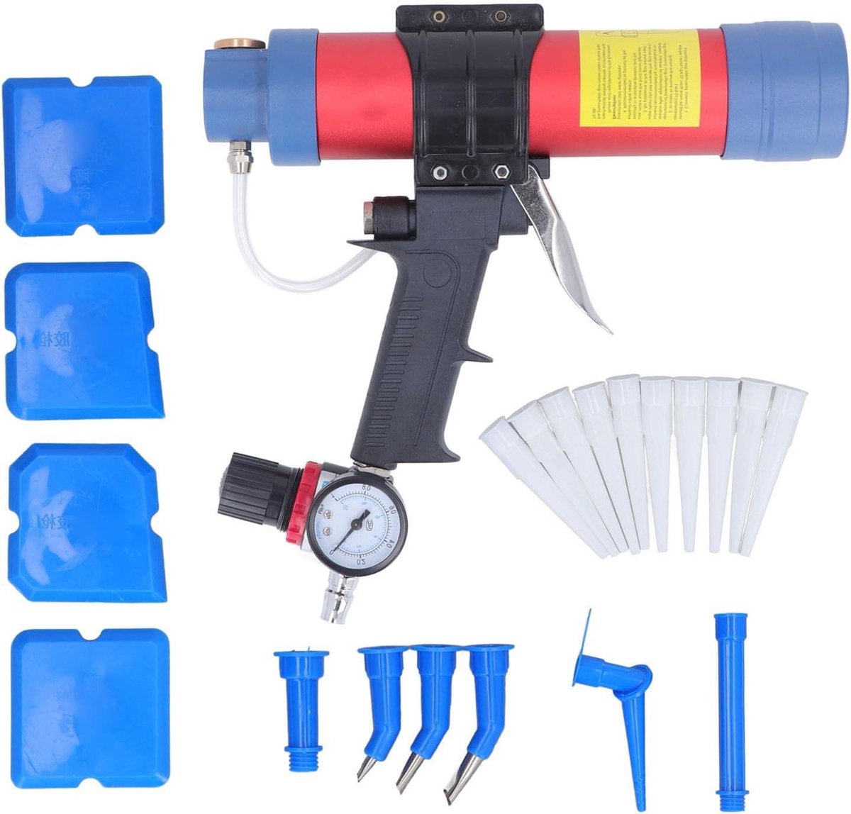 Pneumatisch Kitpistool - Luchtaangedreven Afdichter - Precisie Afdichten - Geïntegreerde Manometer - 310 ml - Grijs
