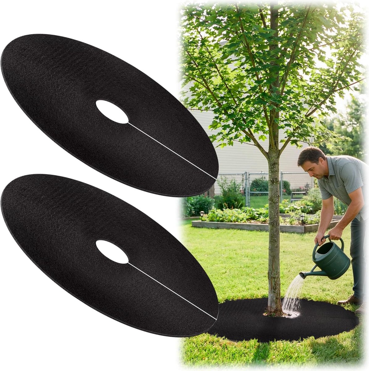 Boommulchringen - 2-pack biologisch afbreekbaar non-woven materiaal - Buitendiameter 82 cm - binnendiameter 10 cm - Onkruidwerende laag voor wortelbescherming en landschapsbeheer